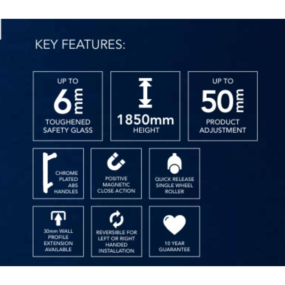 Flair Hydro Express Sliding Shower Door | Chrome | 1000mm to 1200mm