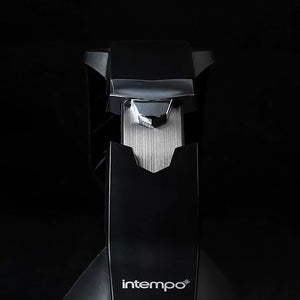 Intempo black gaming headset with green accents featuring padded ear cups, adjustable headband, built-in microphone, and cable management against dark background