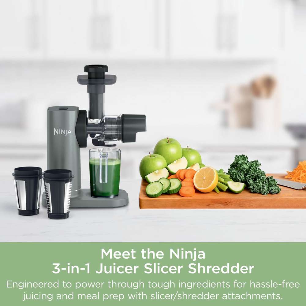 Ninja 3 in 1 Cold Press Juicer Slicer and Shredder with Anti-Clog Filter | JC152UK