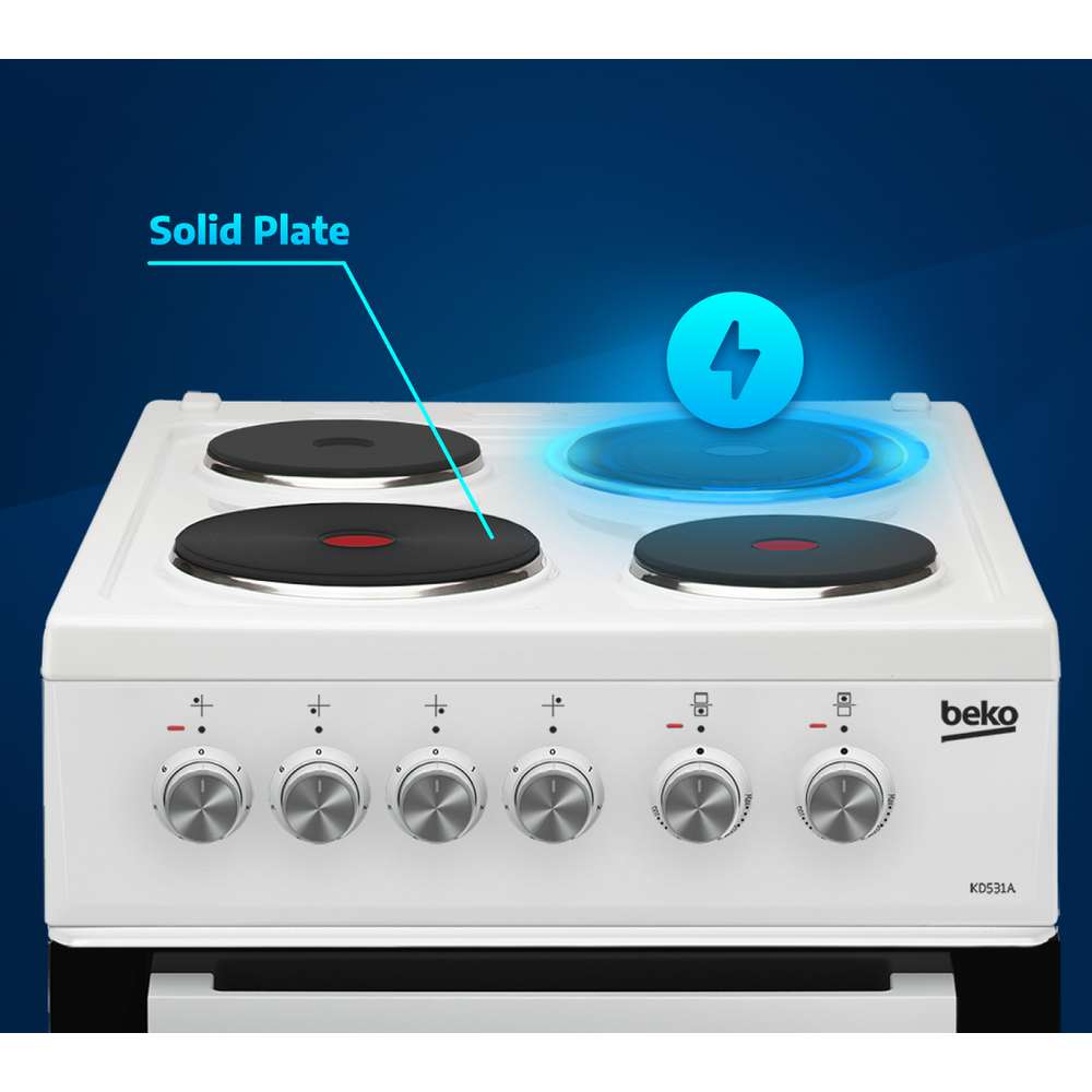 Beko 50cm Electric Solid Plate Cooker - Silver | KS530S