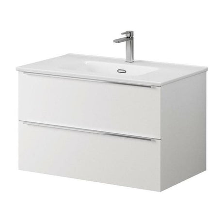 Kara 80cm matt white vanity unit with 2 drawers and integrated ceramic basin with chrome tap