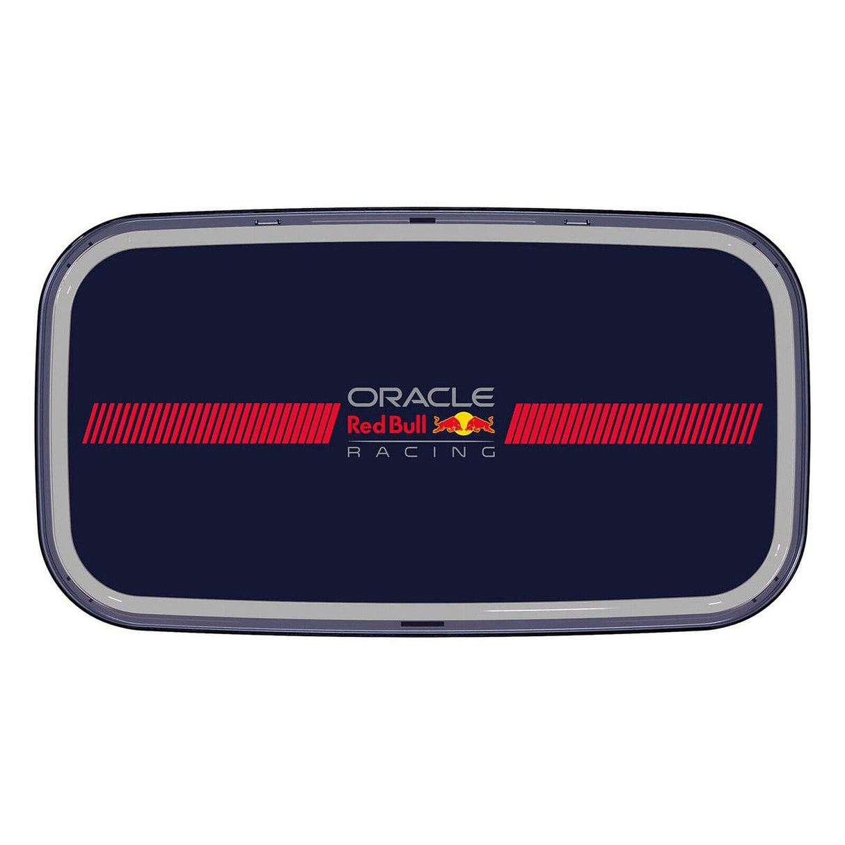 Oracle Red Bull Racing blue Bluetooth alarm clock radio speaker with dark navy display and red racing stripes logo design