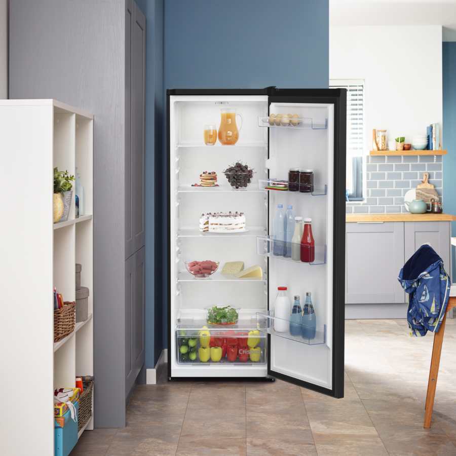 Beko 145.7cm Upright Tall Larder Fridge - Black | LSG4545B