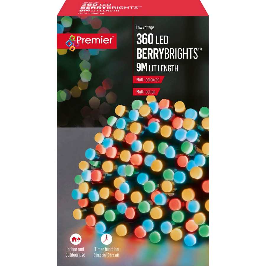Premier 360 Low Voltage Multi Action LED Mini Berry Christmas Lights -  Multi-Coloured | LV254001M