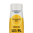 SodaStream Classics Lemonade Zero drink mix bottle with white cap and yellow label, makes approximately 9 liters