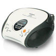 Lenco SCD-24 portable stereo FM radio CD player in white and black with digital display, control buttons and speaker grille