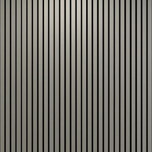 Acoustic wall panel with vertical slat design in light grey, 600mm x 2400mm, showing ribbed texture pattern for sound absorption