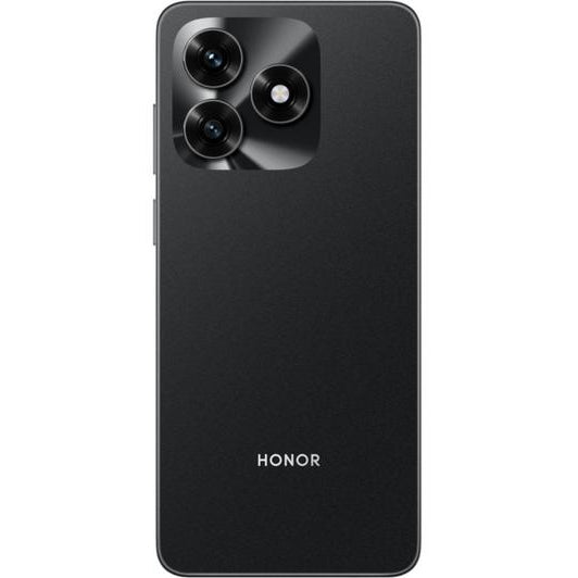 Honor X5c Plus black smartphone rear view showing triple camera setup and midnight black finish with Honor branding