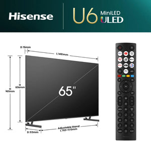 Hisense U6N 65 Inch 4K Smart TV - Black and Dark Grey | 65U61NQ