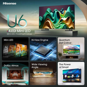 Hisense U6N 65 Inch 4K Smart TV - Black and Dark Grey | 65U61NQ
