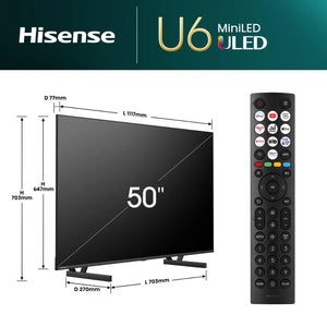 Hisense U6N 50 Inch 4K Smart TV - Black and Dark Grey | 50U61NQ