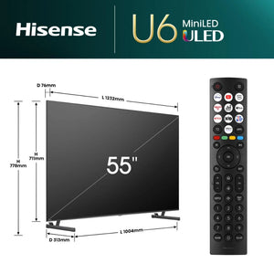 Hisense U6N 55 Inch 4K Smart TV - Black and Dark Grey | 55U61NQ