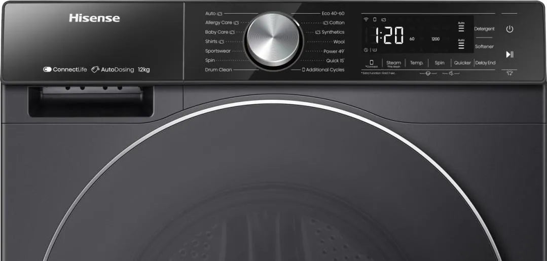Hisense 12kg 1400 Spin Autodose Washing Machine with Wifi  - Black | WF5S1245BB