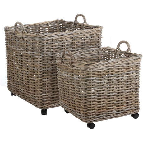 Mica Decorations Marcia Square Rattan Baskets on Wheels Set of 2 | 1053744