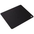 Black Corsair MM100 gaming mouse pad with rounded corners and white Corsair logo in bottom right corner on white background