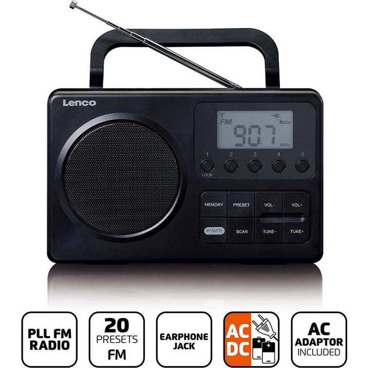 Lenco Compact Portable FM Radio with LCD Display - Black | MPR-035BK-UK