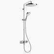 Chrome shower head and handheld shower on a white background