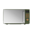 Morphy Richards Cassini Digital Microwave 20 litre 700w in olivine green with stainless steel door, featuring digital display, control buttons and rotary power dial, front view on white background