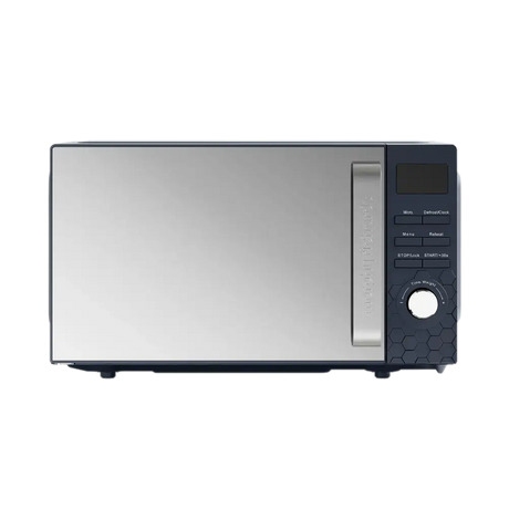 Morphy Richards Cassini Digital Microwave 20 litre 700W in black and stainless steel with control panel featuring digital display, buttons and rotary dial on right side, viewed from front against white background