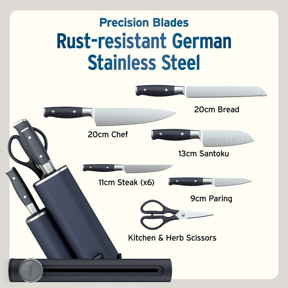 Ninja StaySharp 13 Piece Knife Block Set and Removable Sharpener - Black | NK32013EUUKBK1