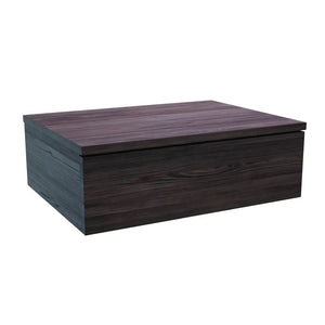 Dark wood grain rectangular storage box with lid featuring black stained finish and wood texture detail on white background