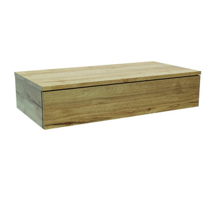 Wall mounted wooden vanity unit in Halifax Oak finish with single drawer and clean minimalist design