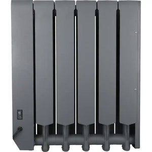 Masterplug SmartEnergy 1000w grey oil-filled wall-mounted radiator with five vertical fins, power switch and control dial visible on left panel
