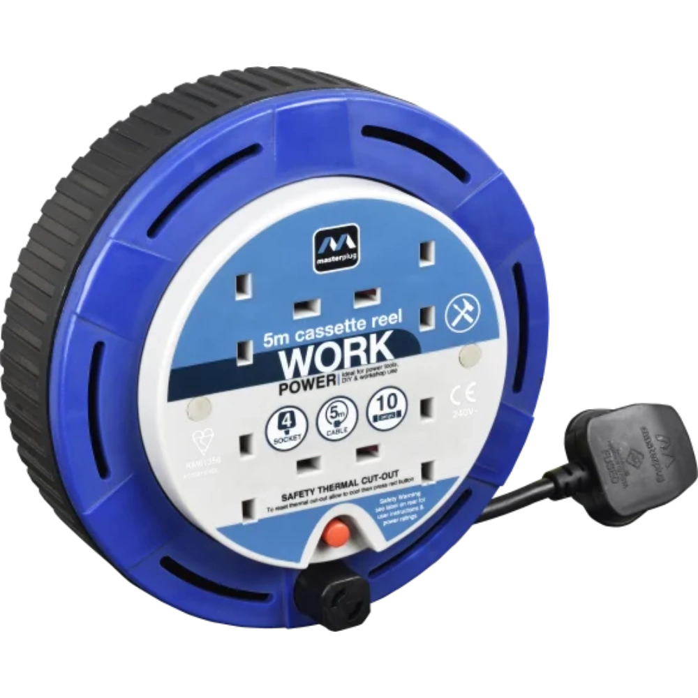Masterplug 4 Socket 5 Metre Cable Extension Reel 10amp | SCT0510/4BL-MP