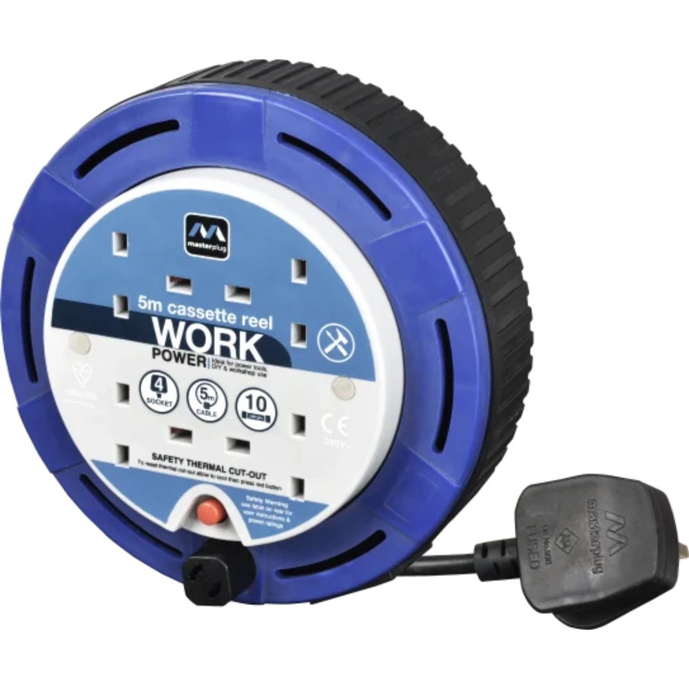 Masterplug 4 Socket 5 Metre Cable Extension Reel 10amp | SCT0510/4BL-MP