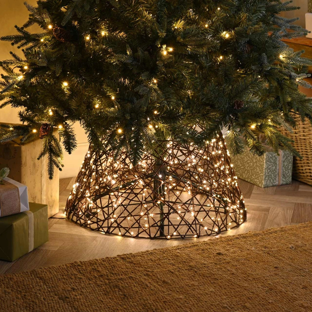 Festive LED Lit Brown Christmas Tree Skirt - 70cm  x 50cm | P060114