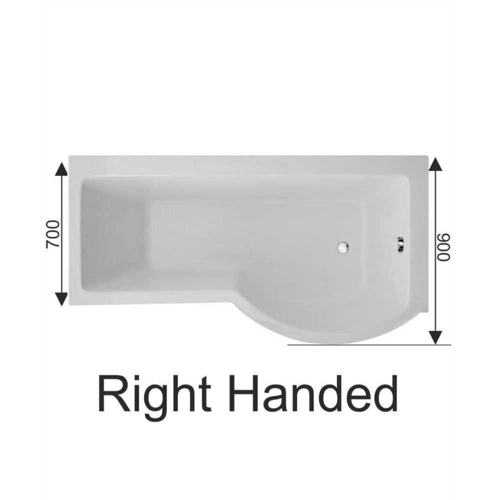 P SHAPE 1700x900mm Single Ended Shower Bath & Panel White with Bath Screen Chrome