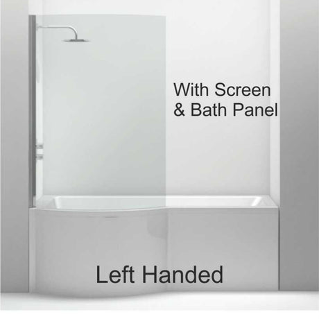 P SHAPE 1700x900mm Single Ended Shower Bath & Panel White with Bath Screen Chrome