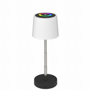 White lamp with black base on a white background