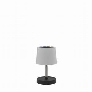 White lamp with black base on a white background