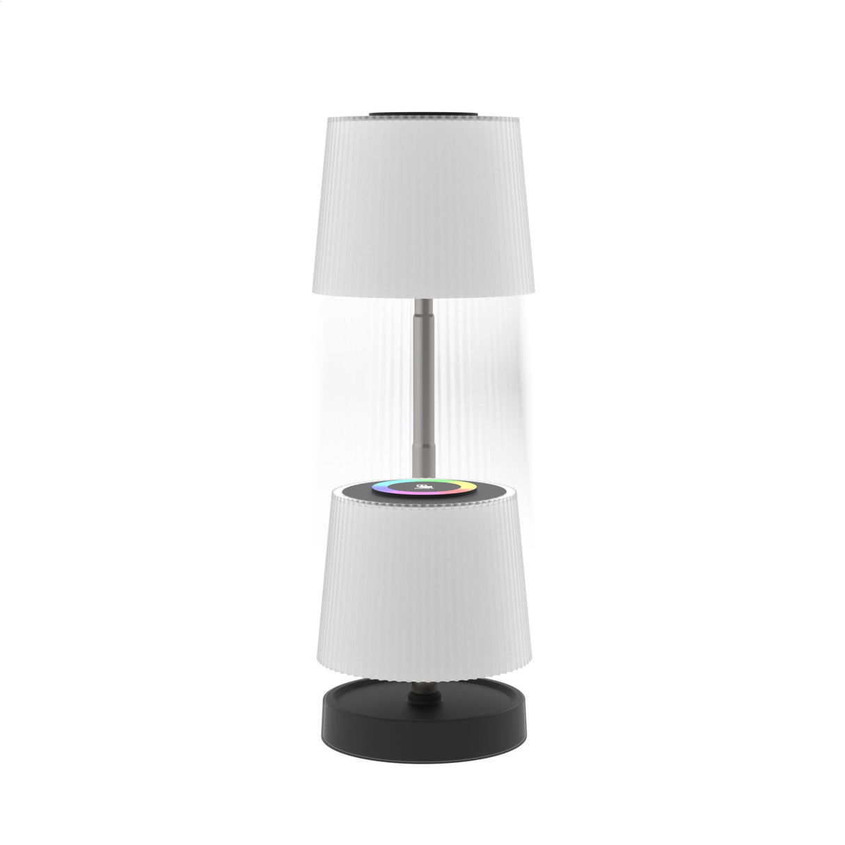 White lamp with black base on a white background
