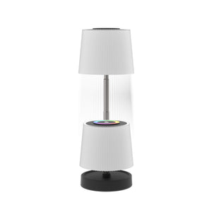White lamp with black base on a white background