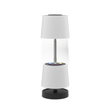White lamp with black base on a white background