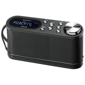 Roberts Play 10 black DAB FM portable digital radio with LCD display, chrome tuning dial and control buttons
