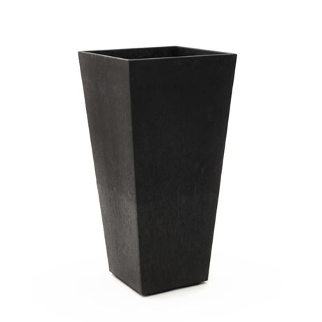 Tierra Verde Sonata tall square garden planter in slate grey with tapered sides, 70cm height, isolated on white background