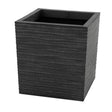 Slate grey rectangular garden planter with rippled horizontal texture pattern, 36cm Tierra Verde Serenity model, empty dark concrete container on white background