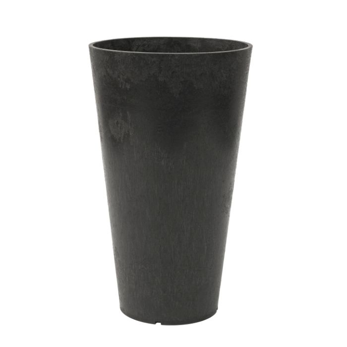 Tierra Verde Concerto slate grey round garden planter 66cm tall with textured finish on white background