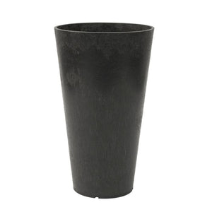 Tierra Verde Concerto slate grey round garden planter 66cm tall with textured finish on white background