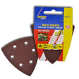 Safeline Delta Sanding Pads 94mm Medium grit 5 pack with brown triangular sanding sheets and packaging box showing product details