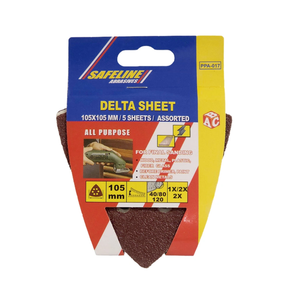 Safeline 105mm x 105mm Delta Sanding Pads 5 Pack Assorted | PPA017