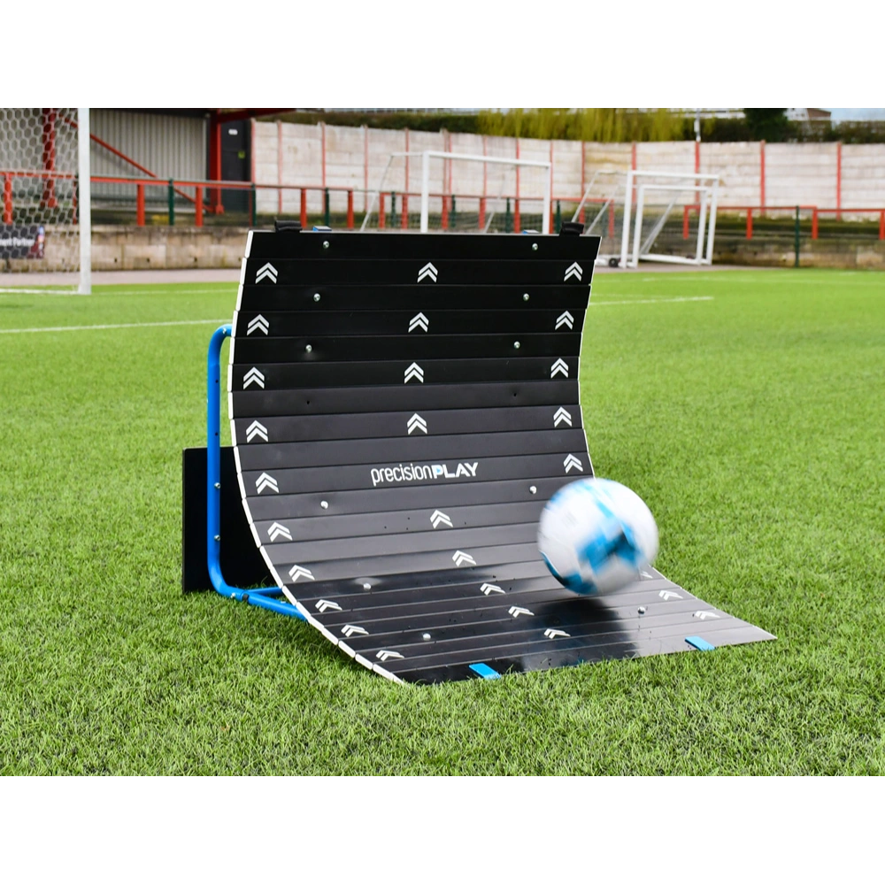 Dog agility course with a ball on a grass field