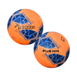 Two orange and blue soccer balls with 'preCision' and 'Fusion' branding on a white background.