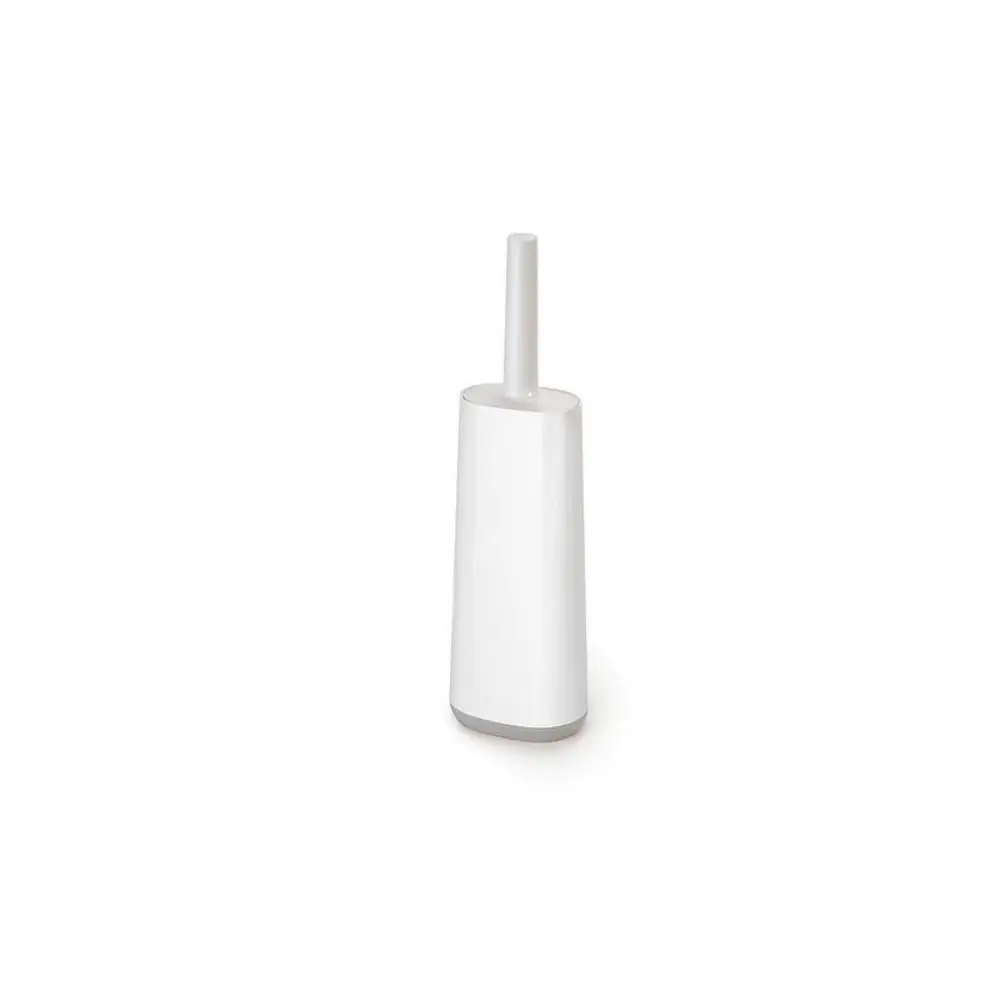 Joseph Joseph Flex Toilet Brush in white and grey with flexible handle and rounded base on white background