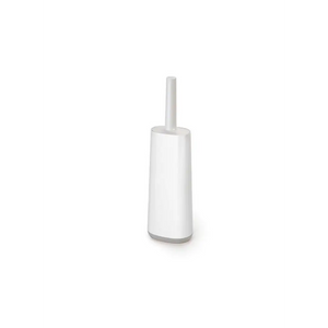 Joseph Joseph Flex Toilet Brush in white and grey with flexible handle and rounded base on white background