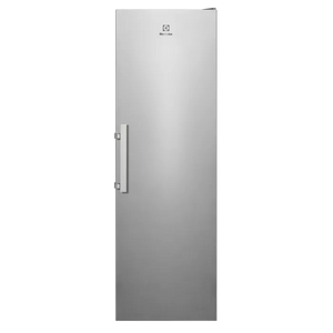 Electrolux 600 Series tall larder fridge in stainless steel with handle and Electrolux logo on front door