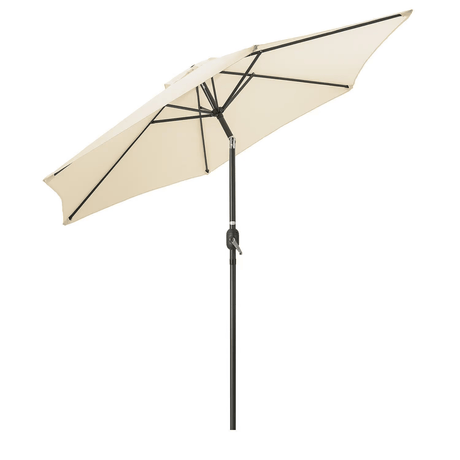 Euroactive stone beige crank and tilt aluminium parasol 2.7 metre with dark metal frame and ribs shown against white background